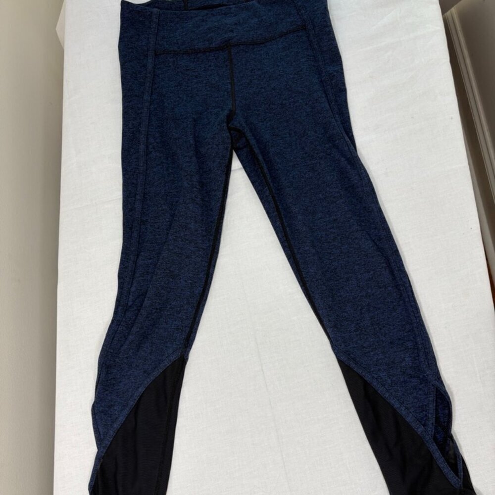 FP Free People Movement Blue Black Leggings Mesh Ankle Detail size S